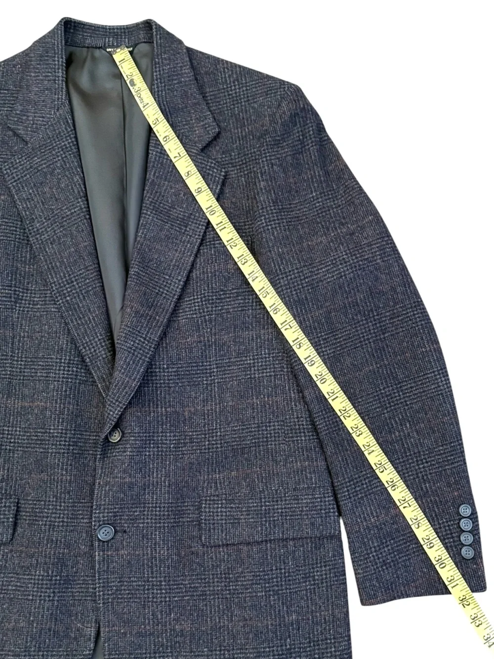 VTG Bill Blass Kensington 100% Camel Hair Plaid Sport Coat Navy Gray Est. 40L